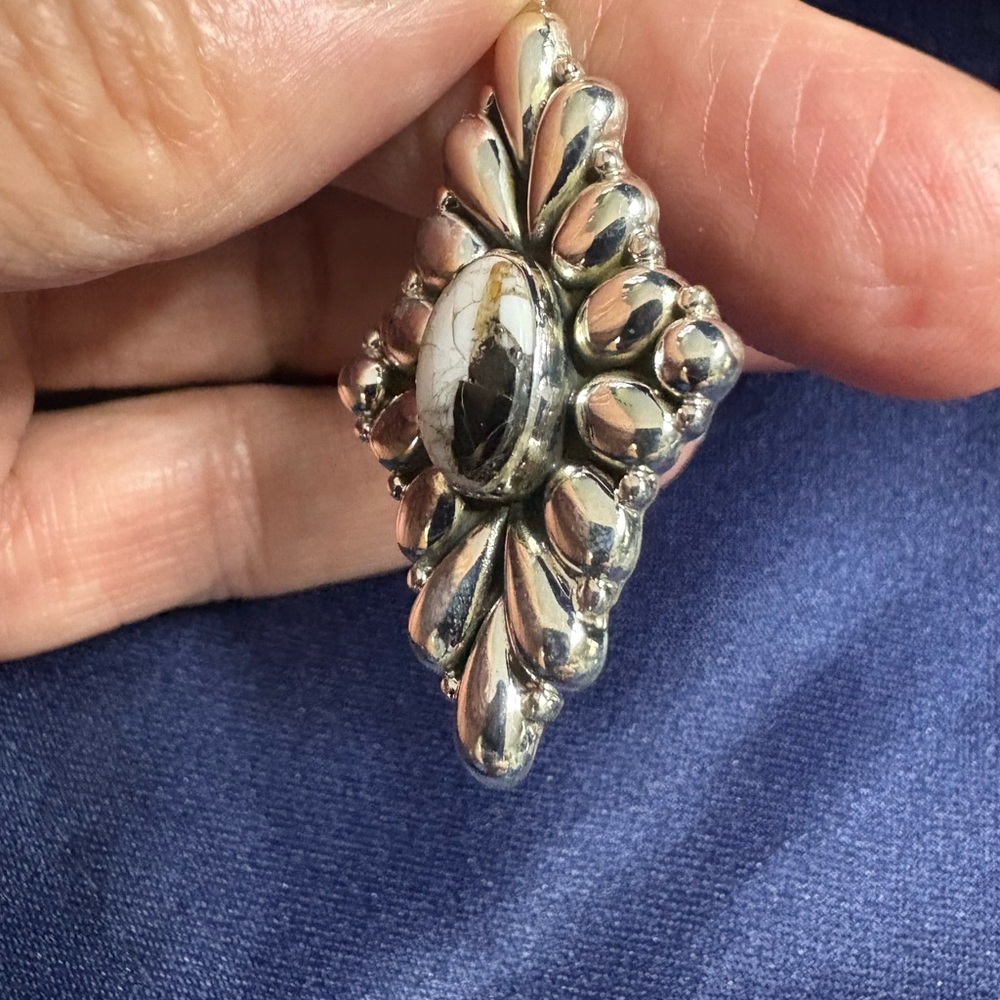 Pendant*Wild Horse Turquoise 925 Sterling Silver Diamond Shaped Closed Back - Picture 3 of 9